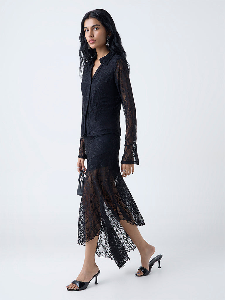Nuon Black Lace-Detailed Shirt - Image 2