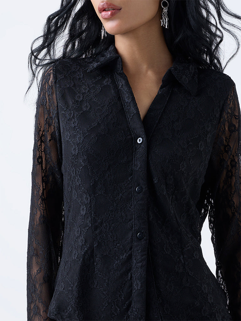 Nuon Black Lace-Detailed Shirt - Image 3
