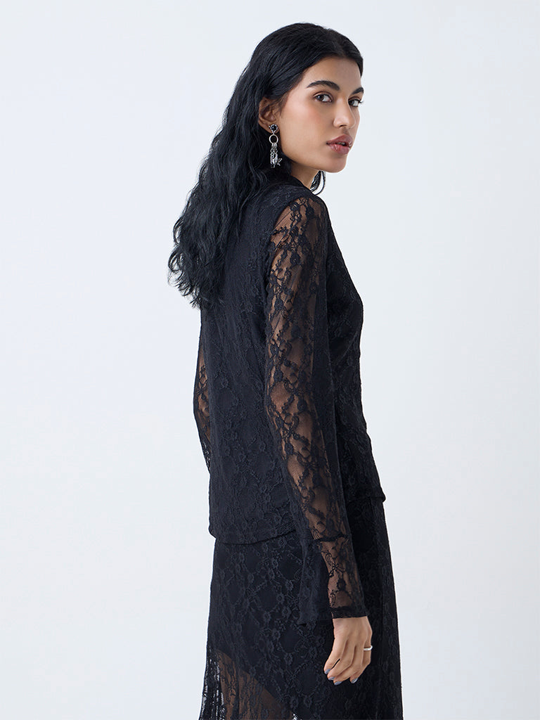 Nuon Black Lace-Detailed Shirt - Image 4