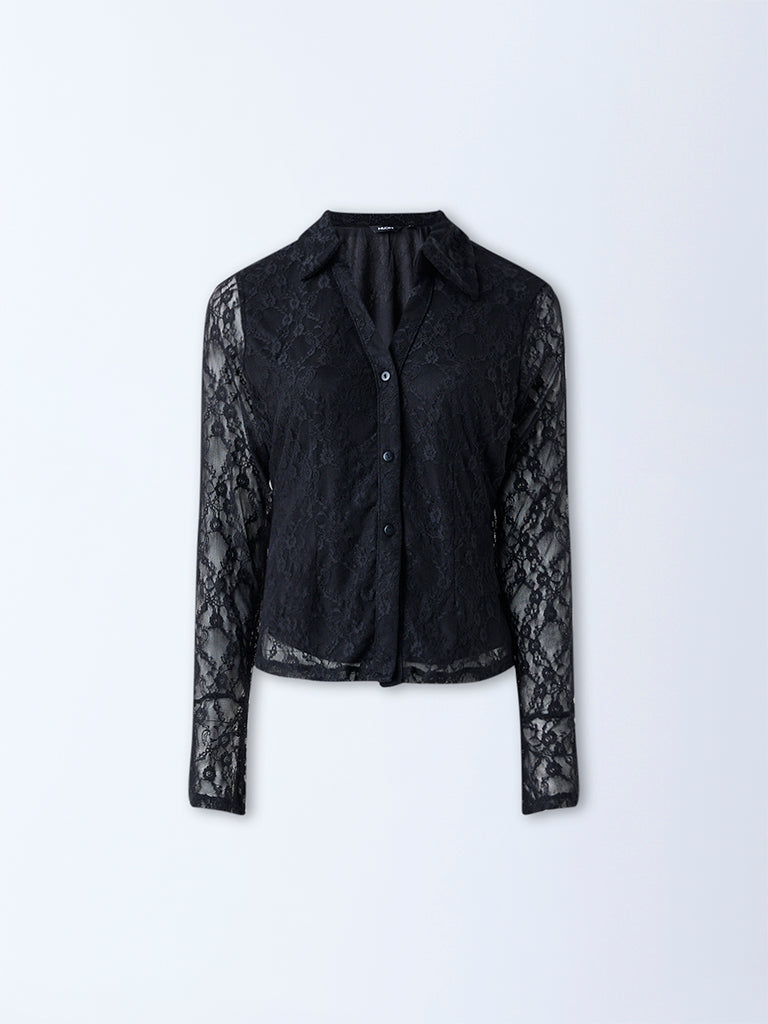 Nuon Black Lace-Detailed Shirt - Image 5