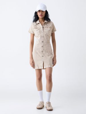 Nuon Beige Denim Shirt Dress