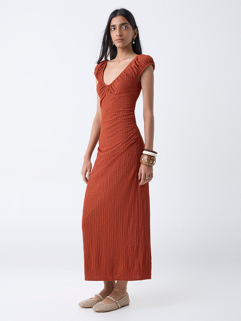Nuon Rust Crinkled Bodycon Dress - Image 2