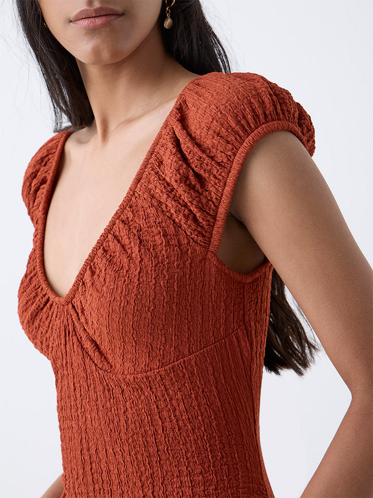 Nuon Rust Crinkled Bodycon Dress - Image 3