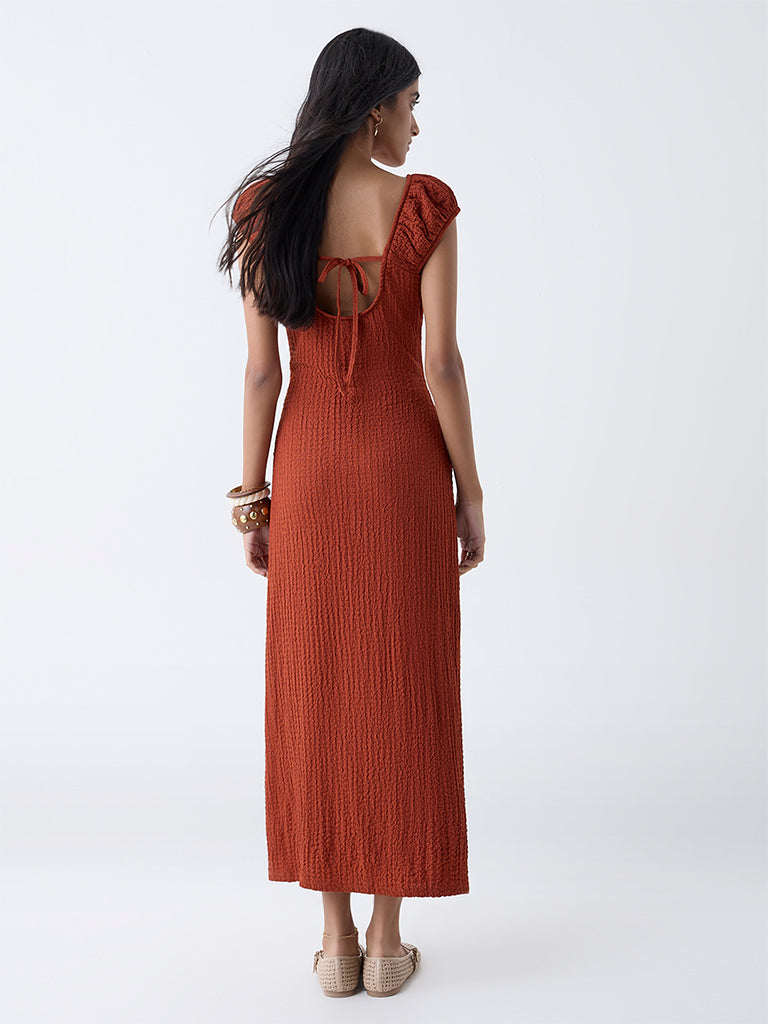 Nuon Rust Crinkled Bodycon Dress - Image 4