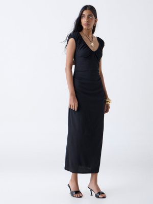 Nuon Black Crinkled Bodycon Dress