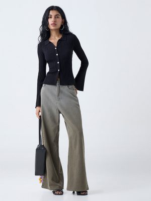 Nuon Dusty Olive Relaxed-Fit High-Rise Jeans