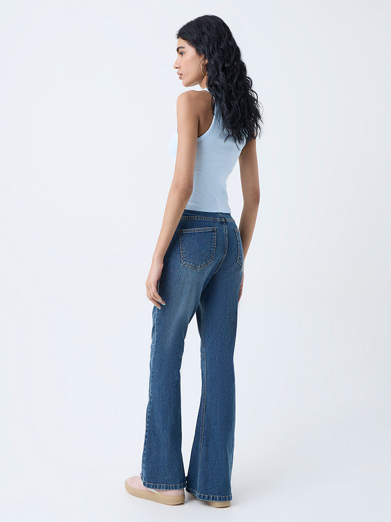 Nuon Blue Criss-Cross Detailed High-Rise Bootcut Jeans - Image 4