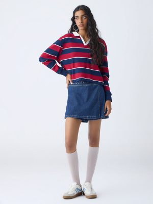 Nuon Dark Blue Stud Detailed High-Rise Denim Skorts