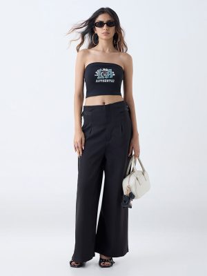 Nuon Black Text Printed Cotton-Blend Tube Top
