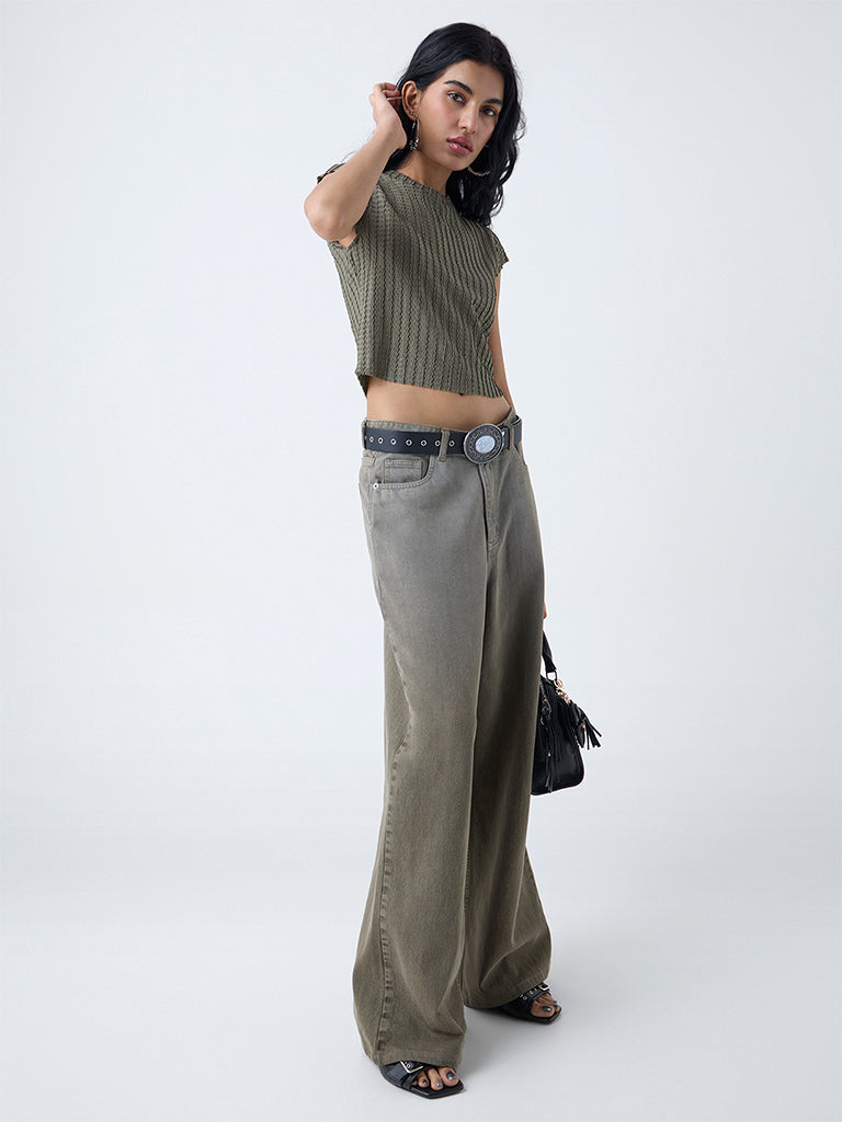 Nuon Light Olive Textured Top - Image 2