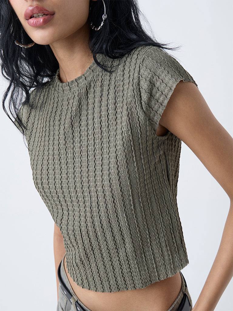 Nuon Light Olive Textured Top - Image 3
