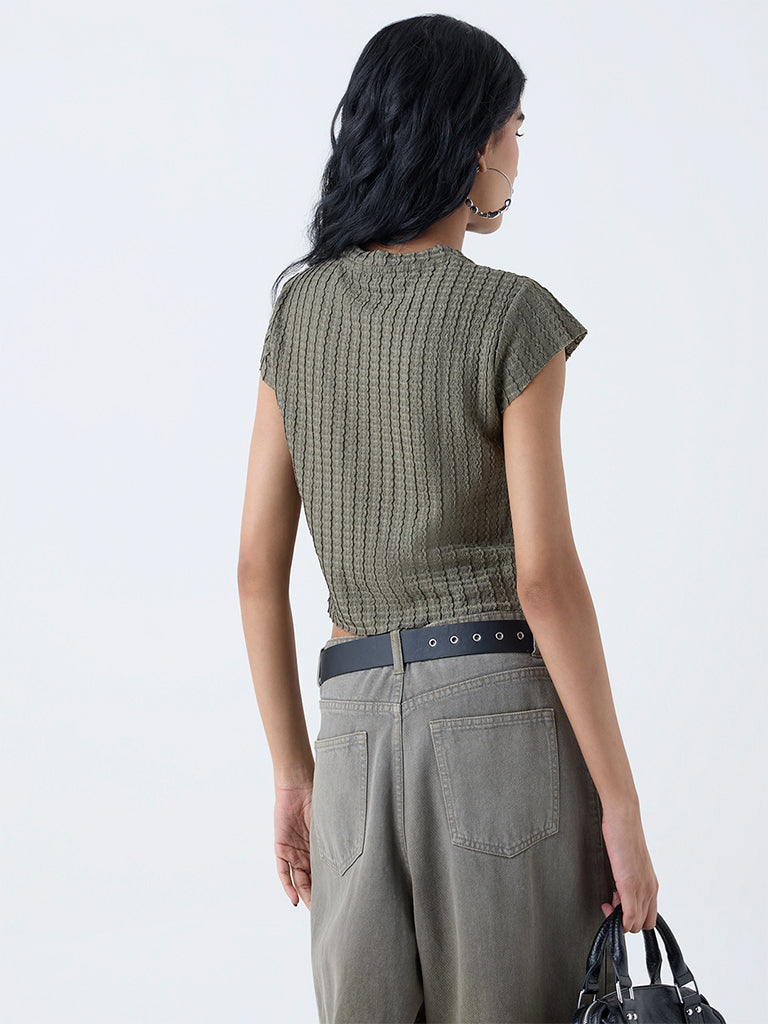 Nuon Light Olive Textured Top - Image 4