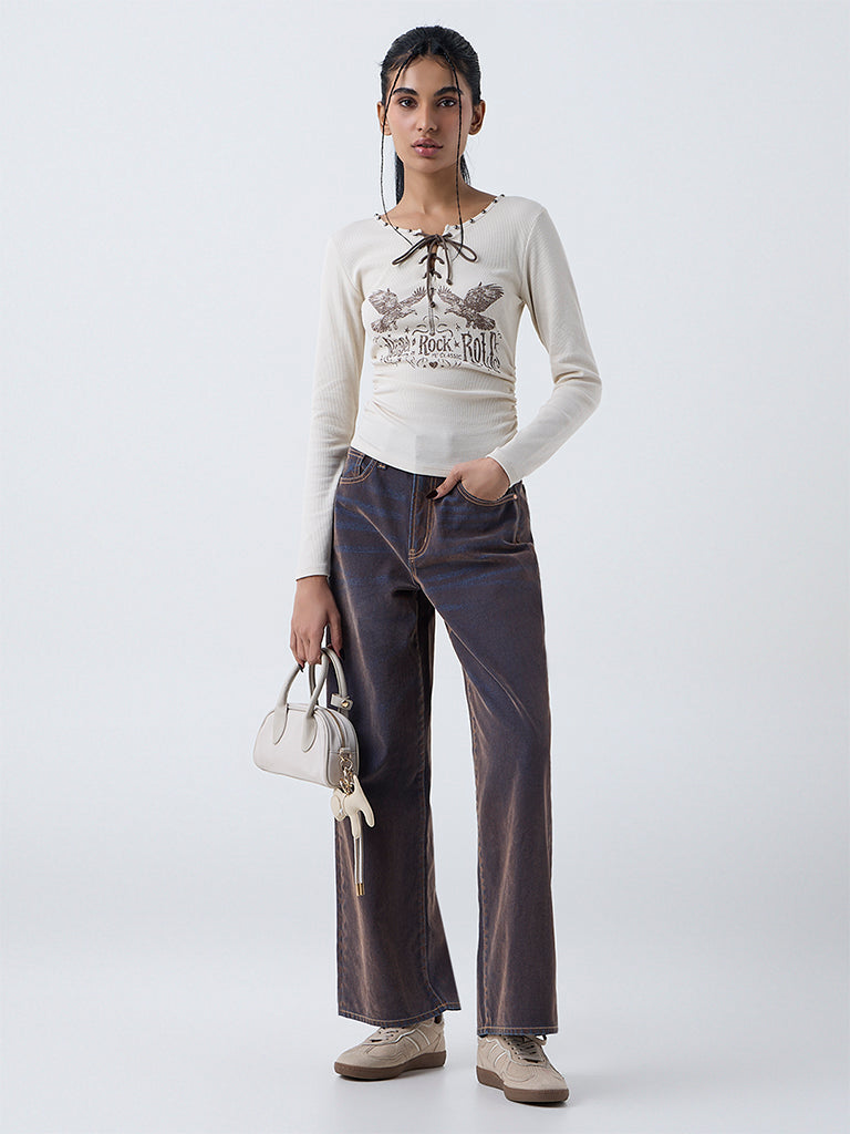 Nuon Beige Printed Cotton-Blend Top - Image 2