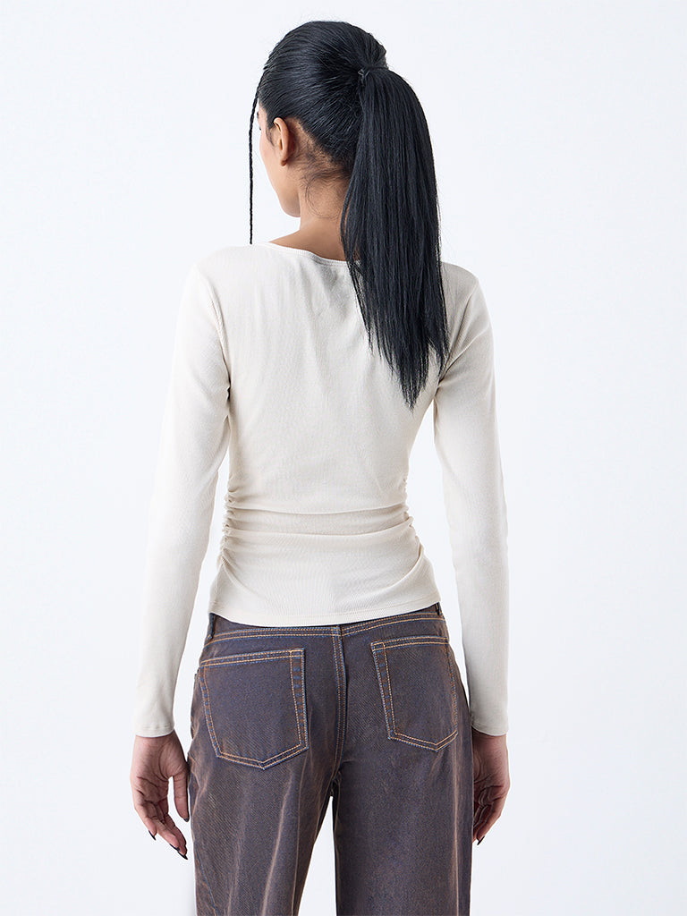 Nuon Beige Printed Cotton-Blend Top - Image 4