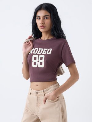 Nuon Dark Brown Printed Cotton T-Shirt