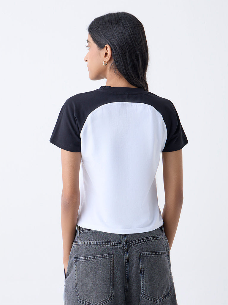 Nuon Off-White Colour Block Cotton-Blend Top - Image 4