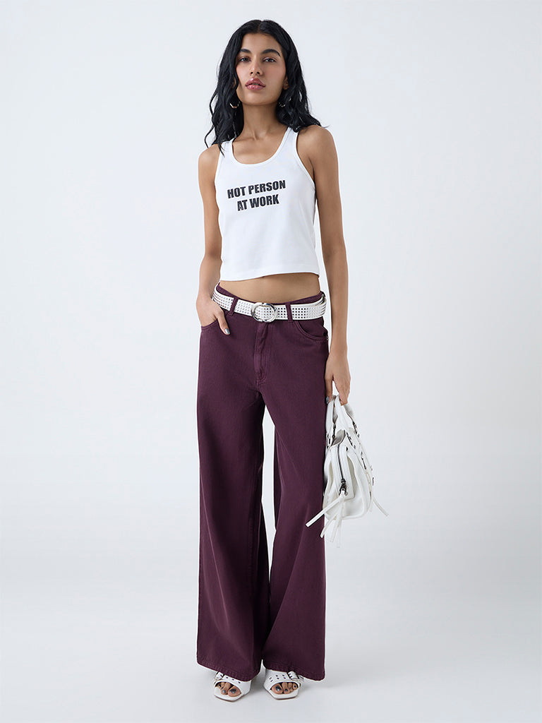 Nuon White Text Printed Top