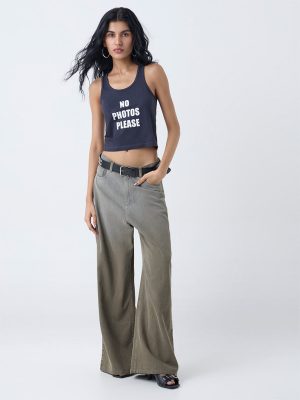 Nuon Grey Text Printed Top