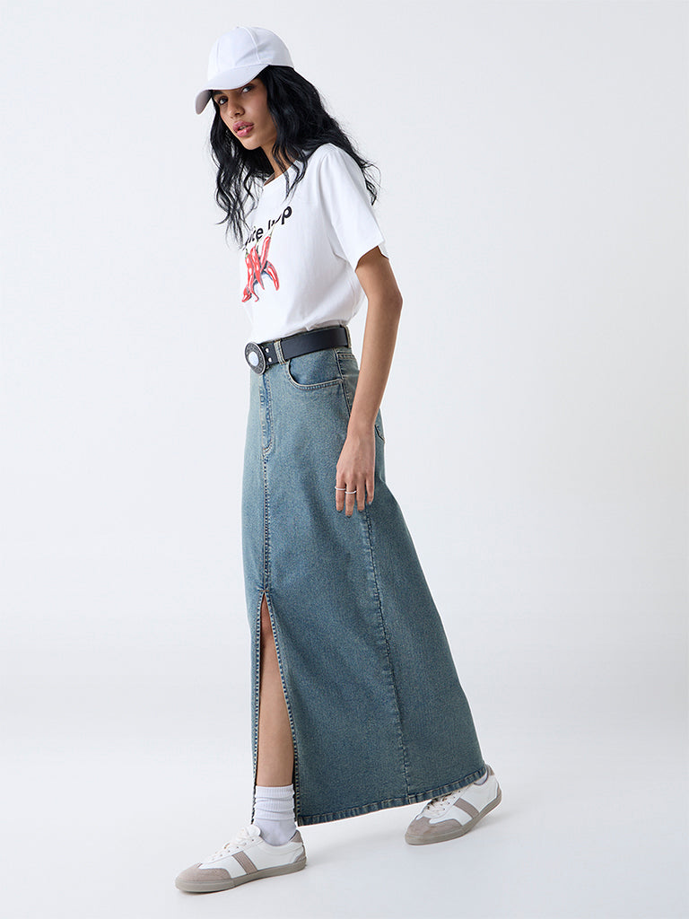 Nuon White Printed Cotton T-Shirt - Image 2