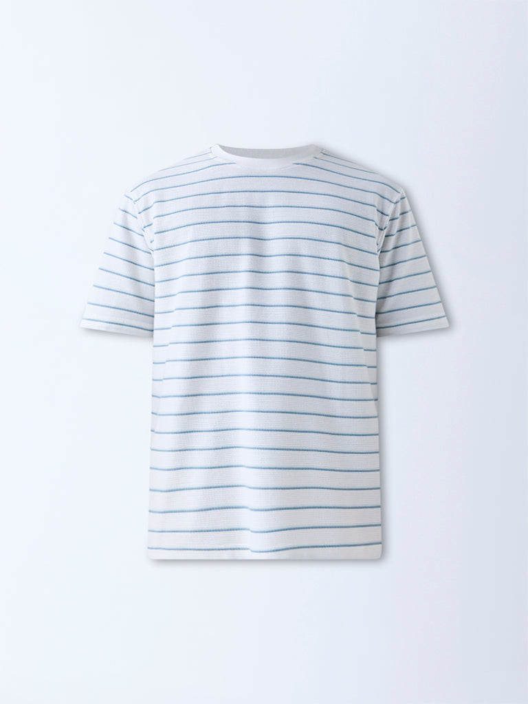 WES Lounge White Striped Relaxed-Fit Cotton-Blend T-Shirt - Image 5