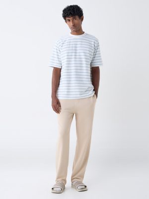 WES Lounge White Striped Relaxed-Fit Cotton-Blend T-Shirt