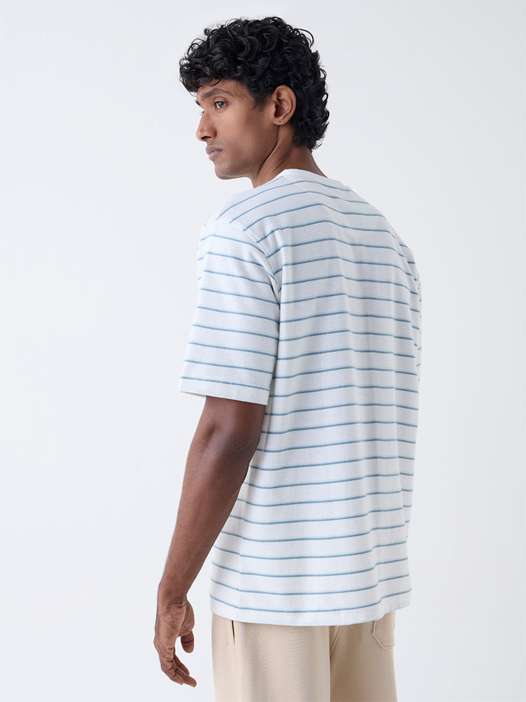 WES Lounge White Striped Relaxed-Fit Cotton-Blend T-Shirt - Image 4