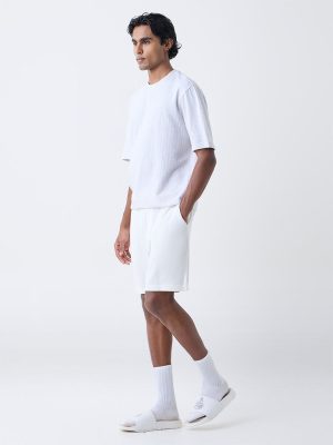 WES Lounge Grey Striped Relaxed-Fit Cotton-Blend T-Shirt