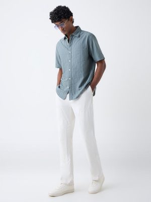 WES Casuals Sage Self-Striped Relaxed-Fit Cotton Shirt