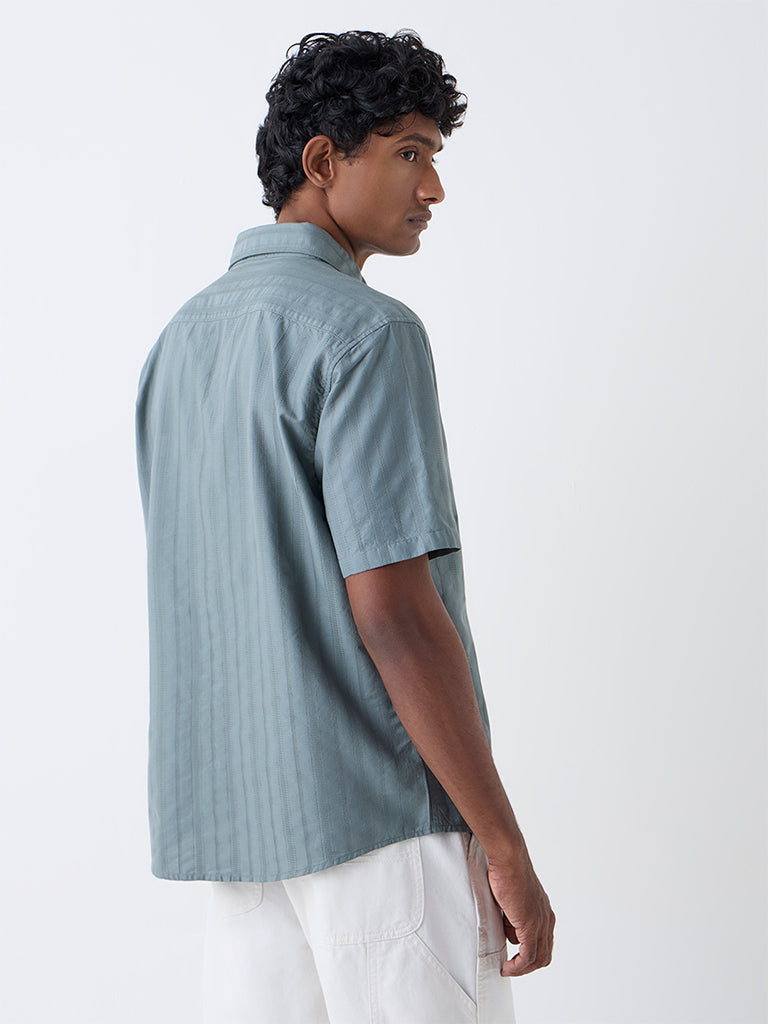 WES Casuals Sage Self-Striped Relaxed-Fit Cotton Shirt - Image 5