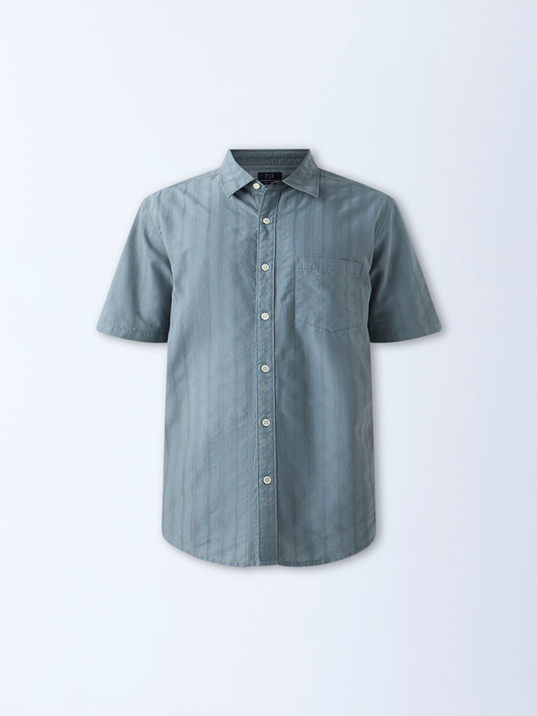 WES Casuals Sage Self-Striped Relaxed-Fit Cotton Shirt - Image 6