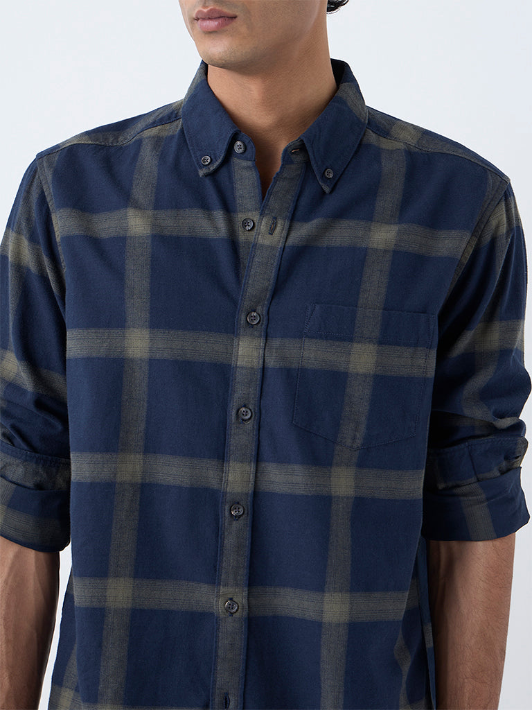 WES Casuals Navy Checkered Relaxed-Fit Cotton Shirt - Image 3
