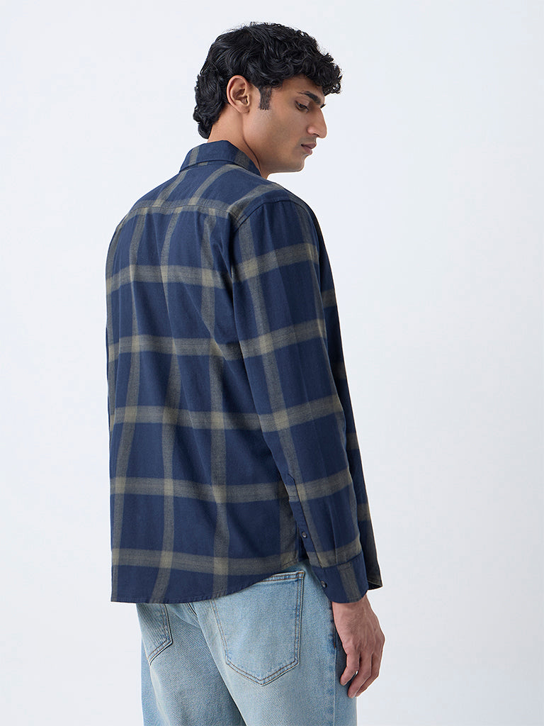 WES Casuals Navy Checkered Relaxed-Fit Cotton Shirt - Image 4