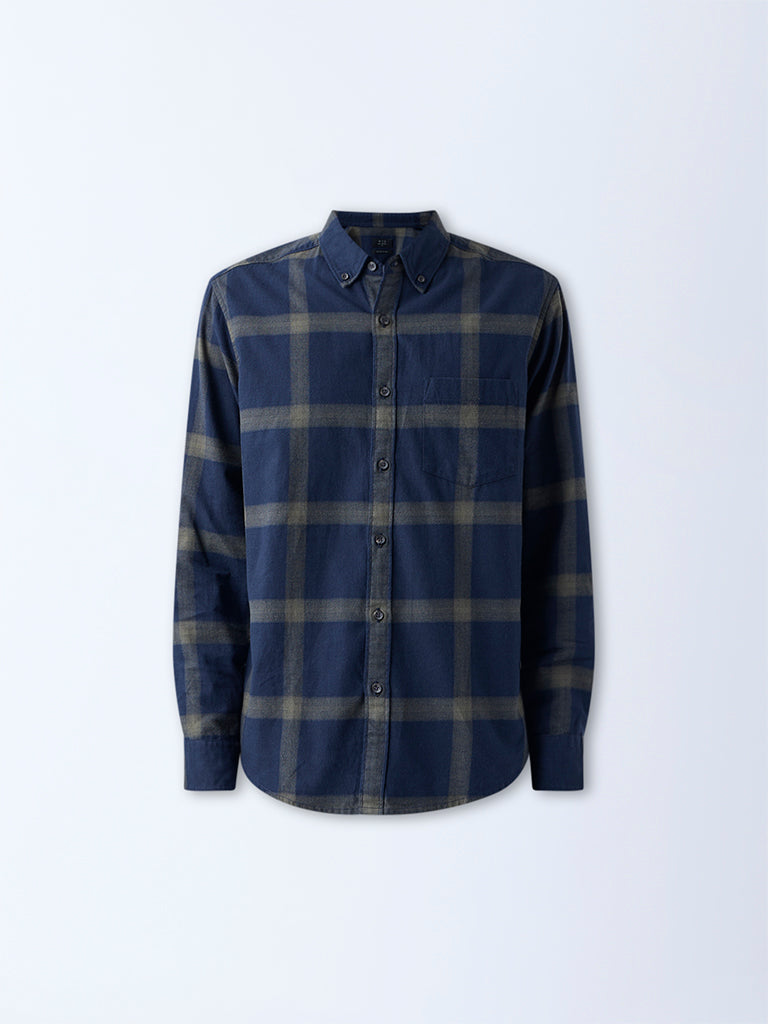 WES Casuals Navy Checkered Relaxed-Fit Cotton Shirt - Image 5