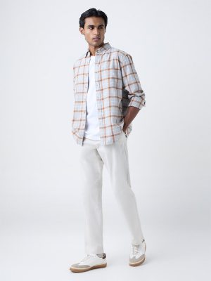 WES Casuals Grey Checkered Relaxed-Fit Cotton-Blend Shirt