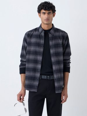 WES Casuals Grey Checks Relaxed-Fit Cotton-Blend Shirt