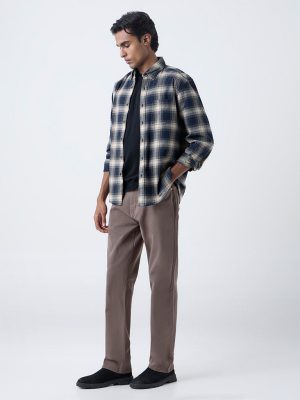 WES Casuals Navy Checkered Relaxed-Fit Cotton Shirt