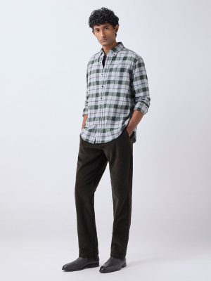 WES Casuals Grey Checks Design Relaxed-Fit Cotton-Blend Shirt