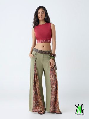 Bombay Paisley Olive Printed Cotton-Blend Pants