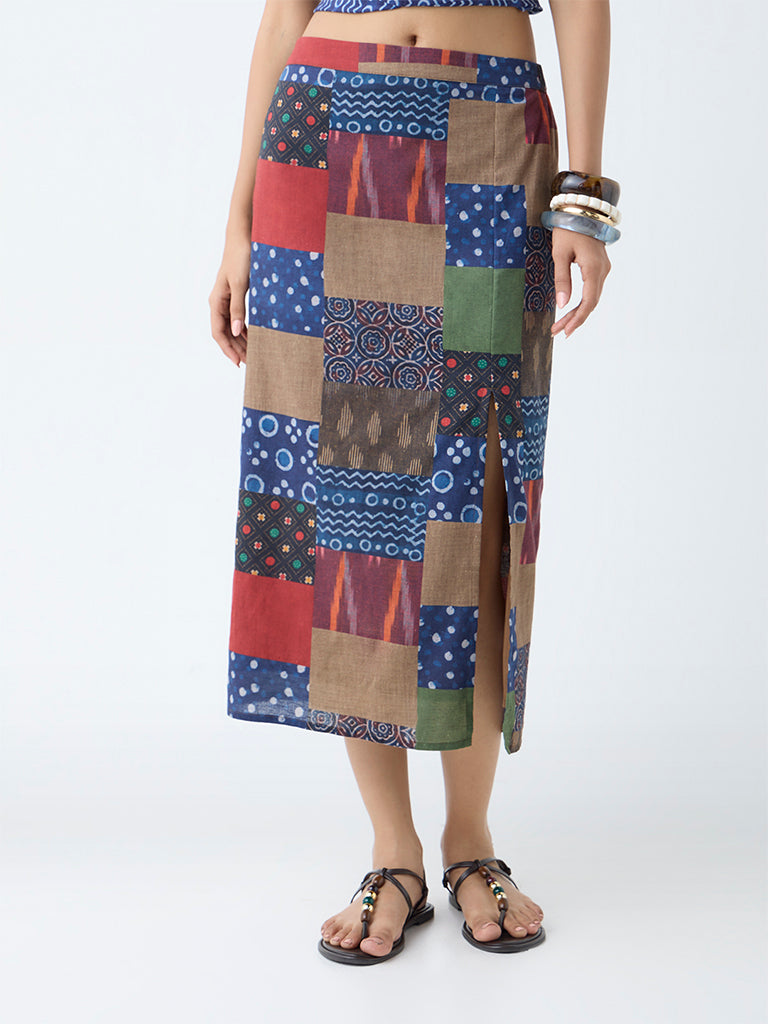 Bombay Paisley Multicolour Patchwork Design Cotton Skirt - Image 2