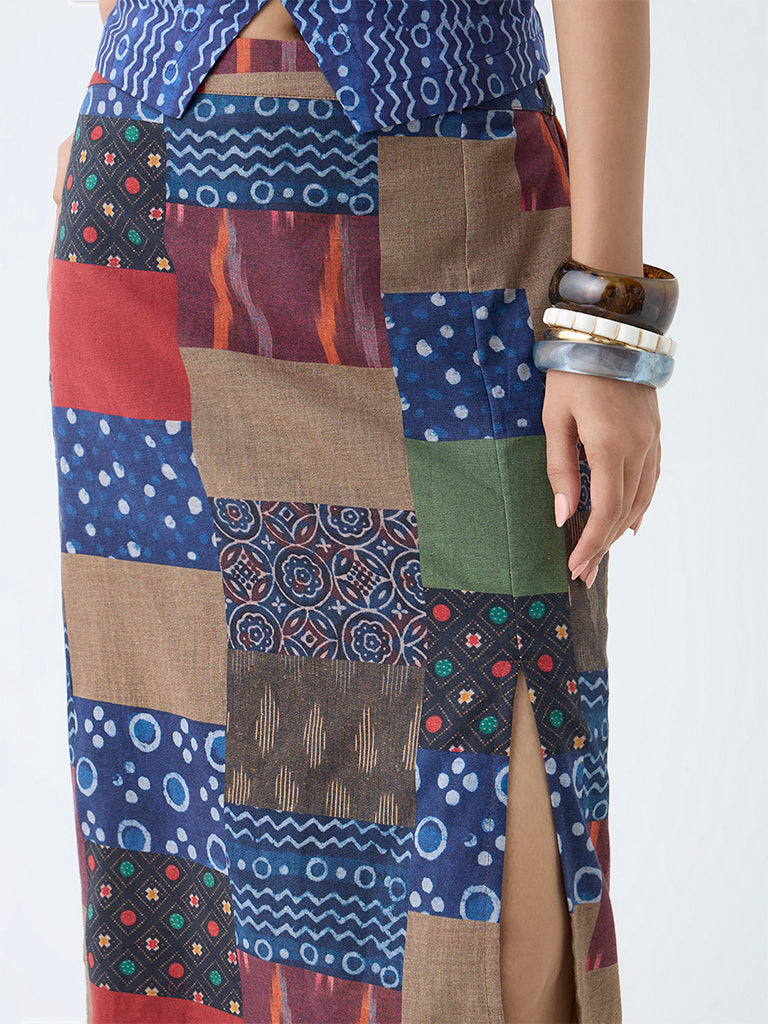 Bombay Paisley Multicolour Patchwork Design Cotton Skirt - Image 3