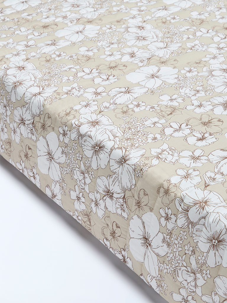 Westside Home Taupe Leaf Design Reversible Quilted Queen Bed Comforter - Image 2