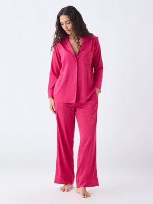 Wunderlove Fuchsia Animal Jacquard Shirt and Pyjama Set