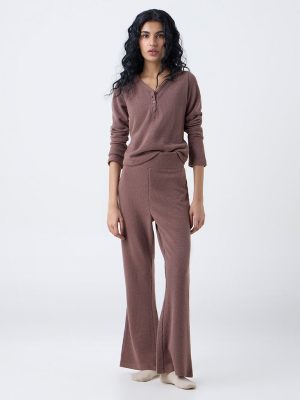 Superstar Brown Waffle-Textured Flared Pants