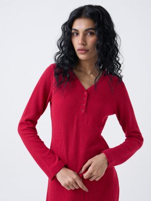 Superstar Red Waffle-Textured Top