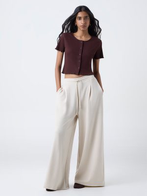 Superstar Dark Brown Ribbed Cotton-Blend Top