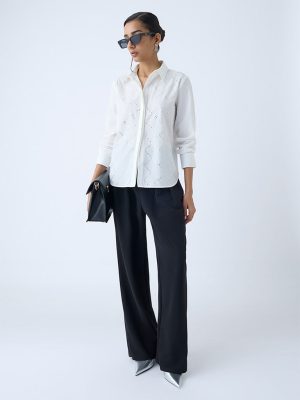 Wardrobe White Diamante-Detailed Cotton Shirt