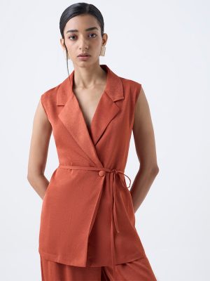 Wardrobe Orange Textured Belted Blazer