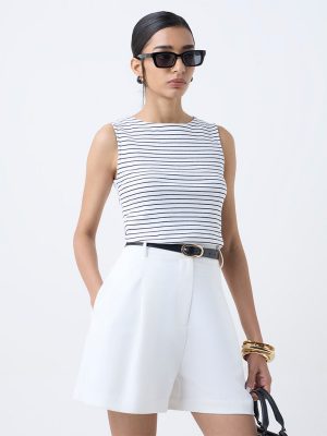 Wardrobe White Striped Cotton-Blend Top