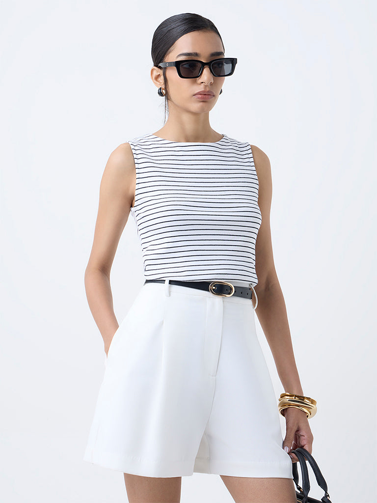 Wardrobe White Striped Cotton-Blend Top