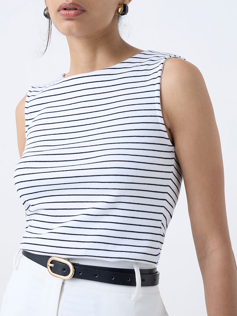 Wardrobe White Striped Cotton-Blend Top - Image 3